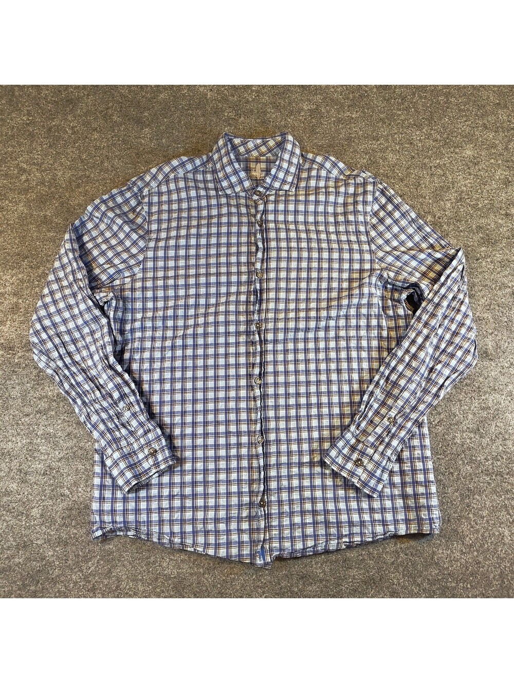 Johnnie-O Featherweight Blue Plaid Button-Down Long Sleeve Shirt Large